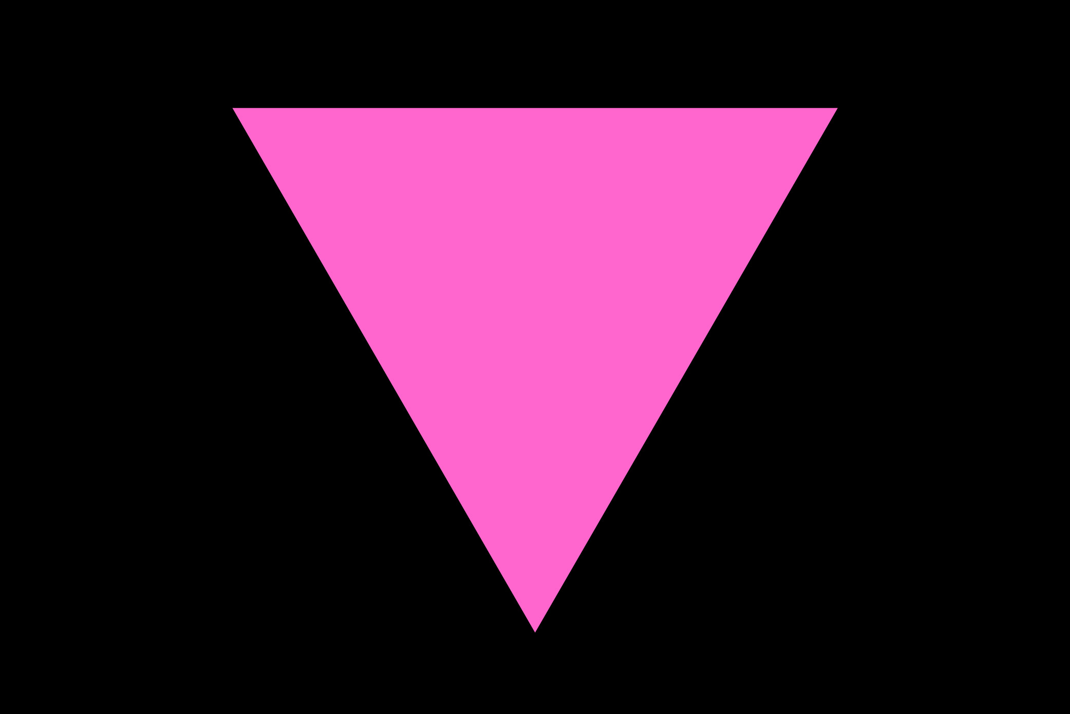 A pink triangle pointing down against a black background.
