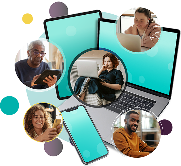 People using laptops, tablets and smartphones to access digital content