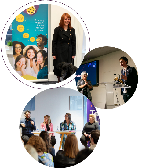 Speakers and panel discussion at a social inclusion event